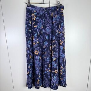 VTG Sag Harbor Petite Women M Floral Midi Skirt Button Purple Cottagecore Granny